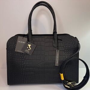 Genuine Leather Claudia Firenze Black Matte Croc Embossed Handbag